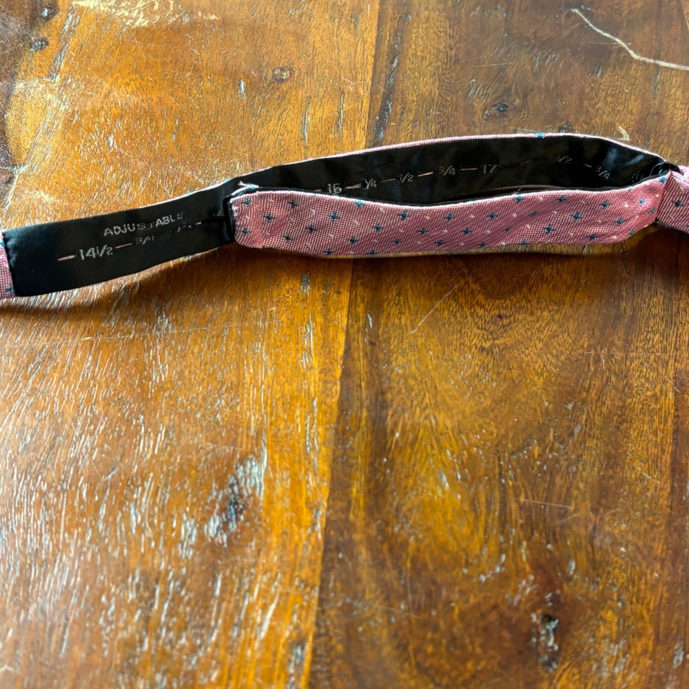 Original Penguin Mens Pink Silk Linen Geometric Self Tie Bow Tie Adjustable - Picture 6 of 8